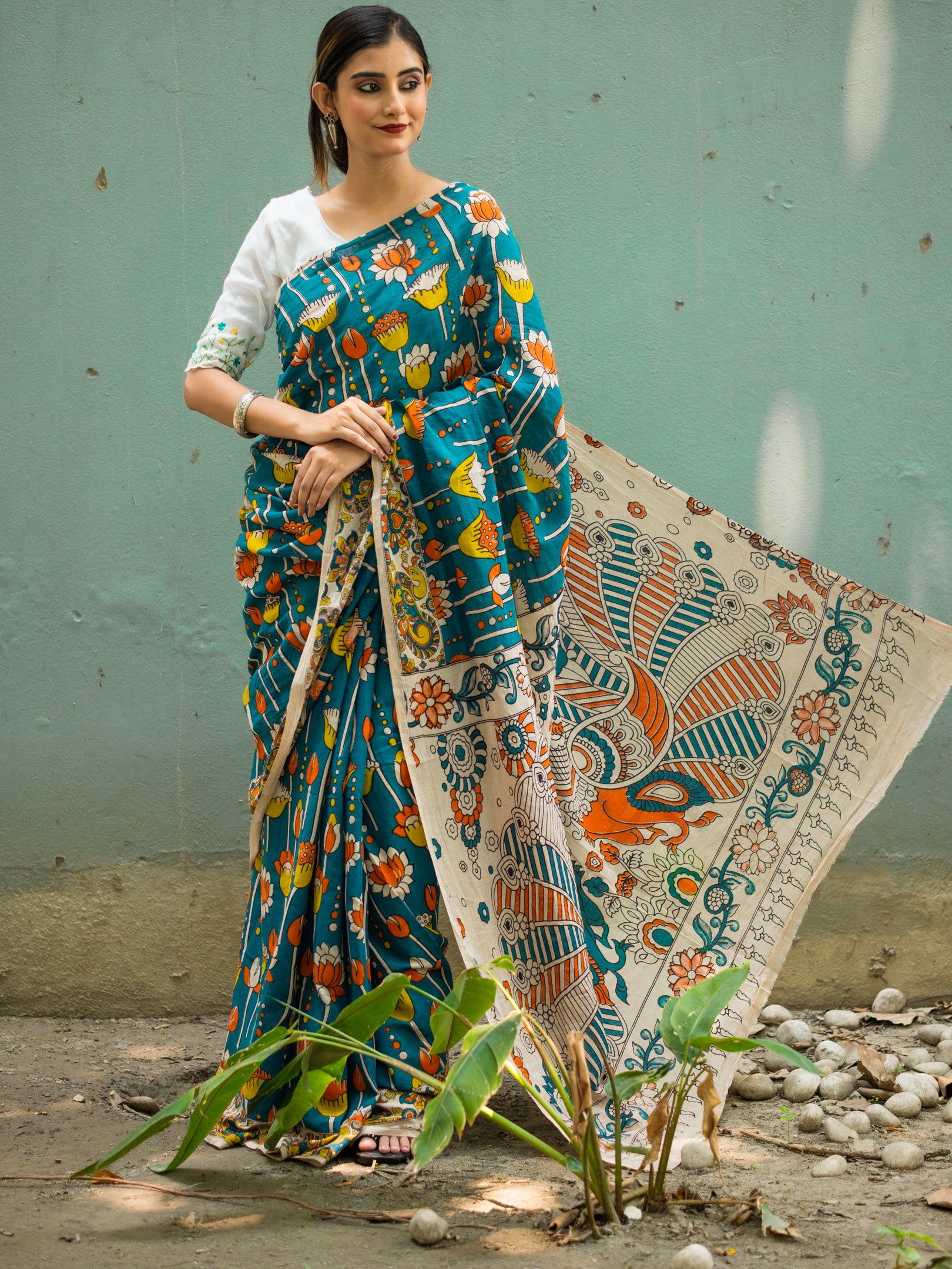 Nil Padma Kalamkari Saree