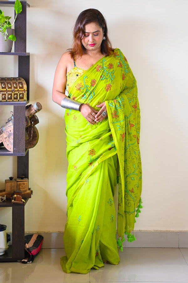 Lemon Katha Saree - Uttariya