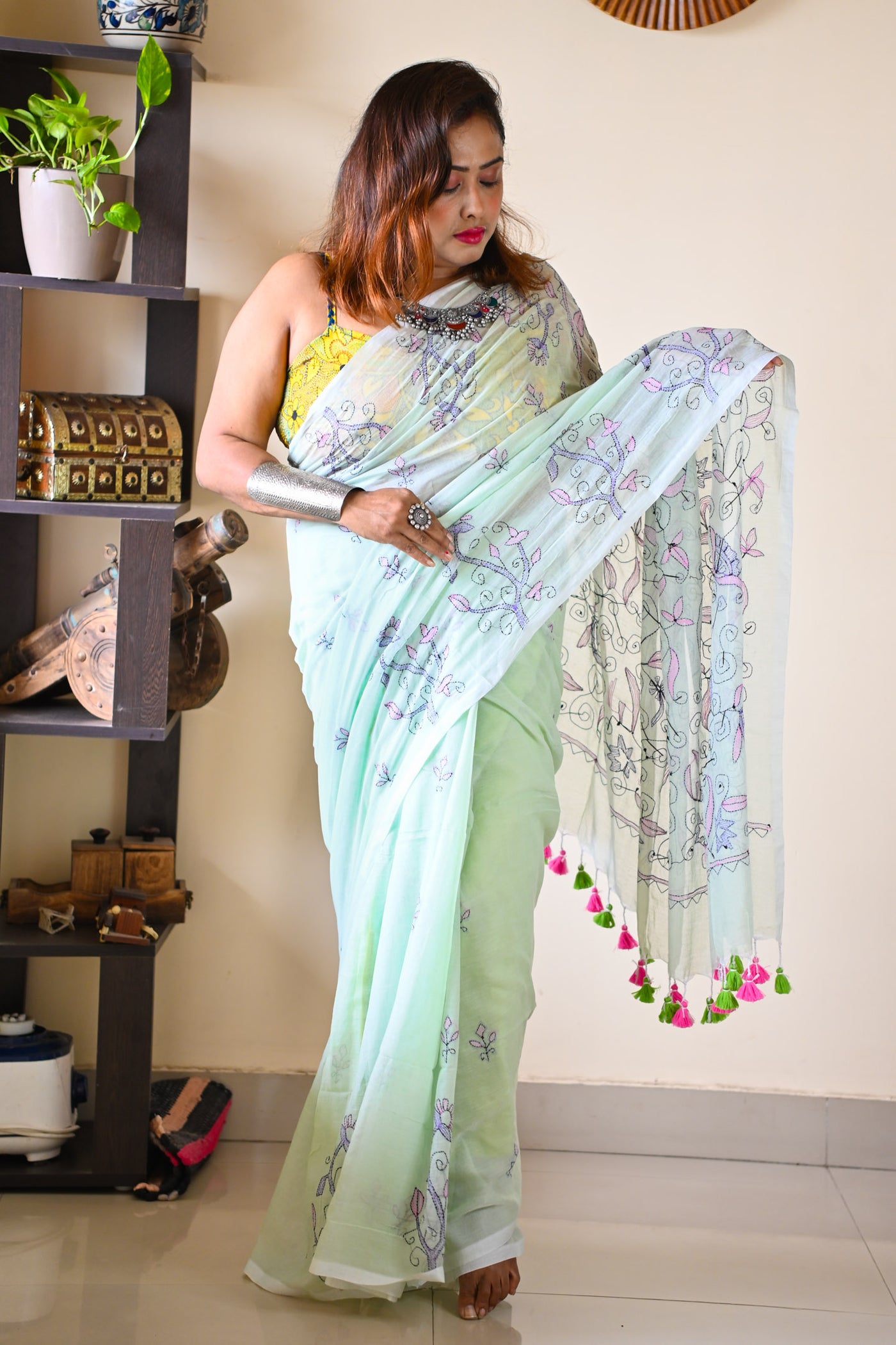 Mint  Katha Saree - Uttariya