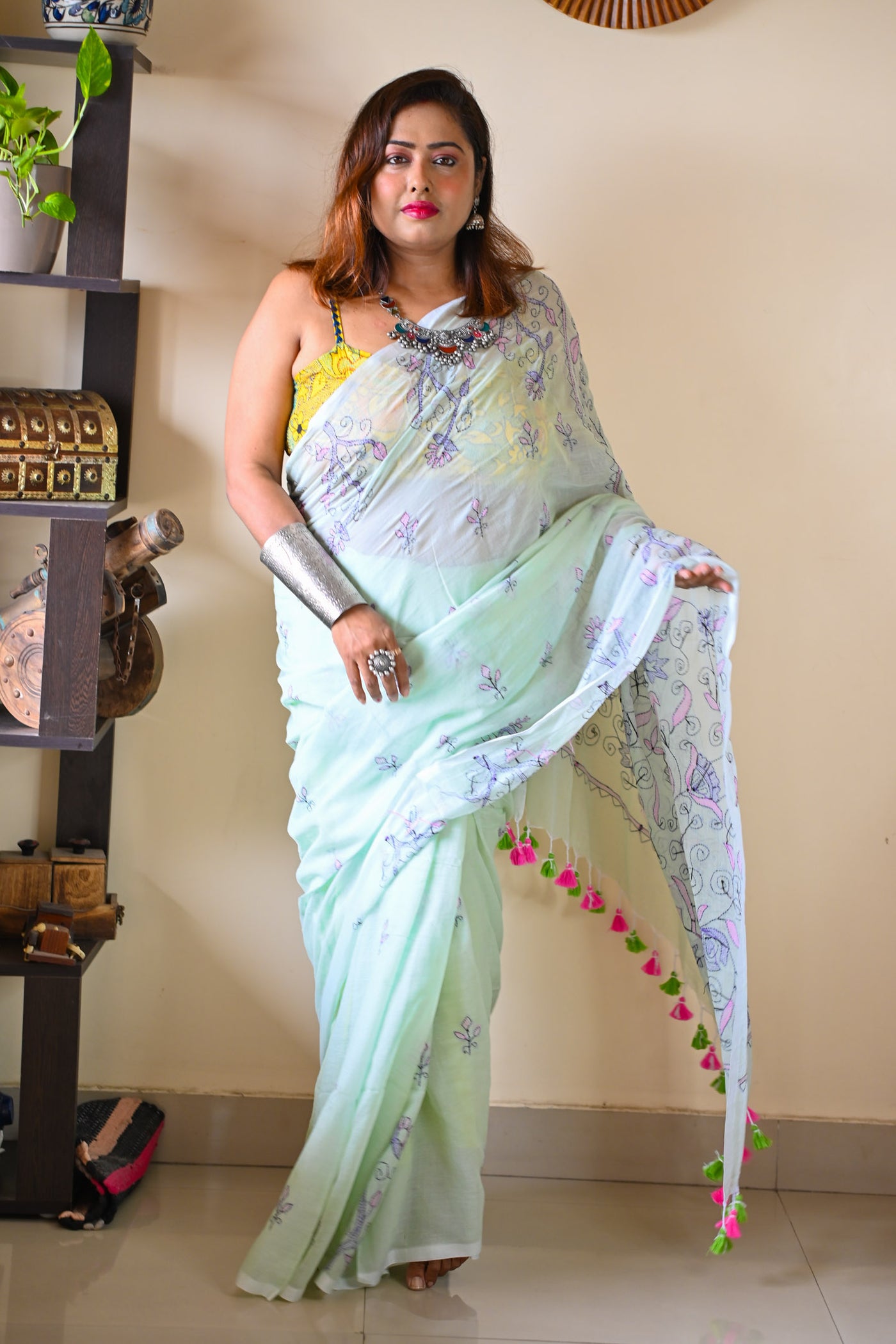 Mint  Katha Saree - Uttariya