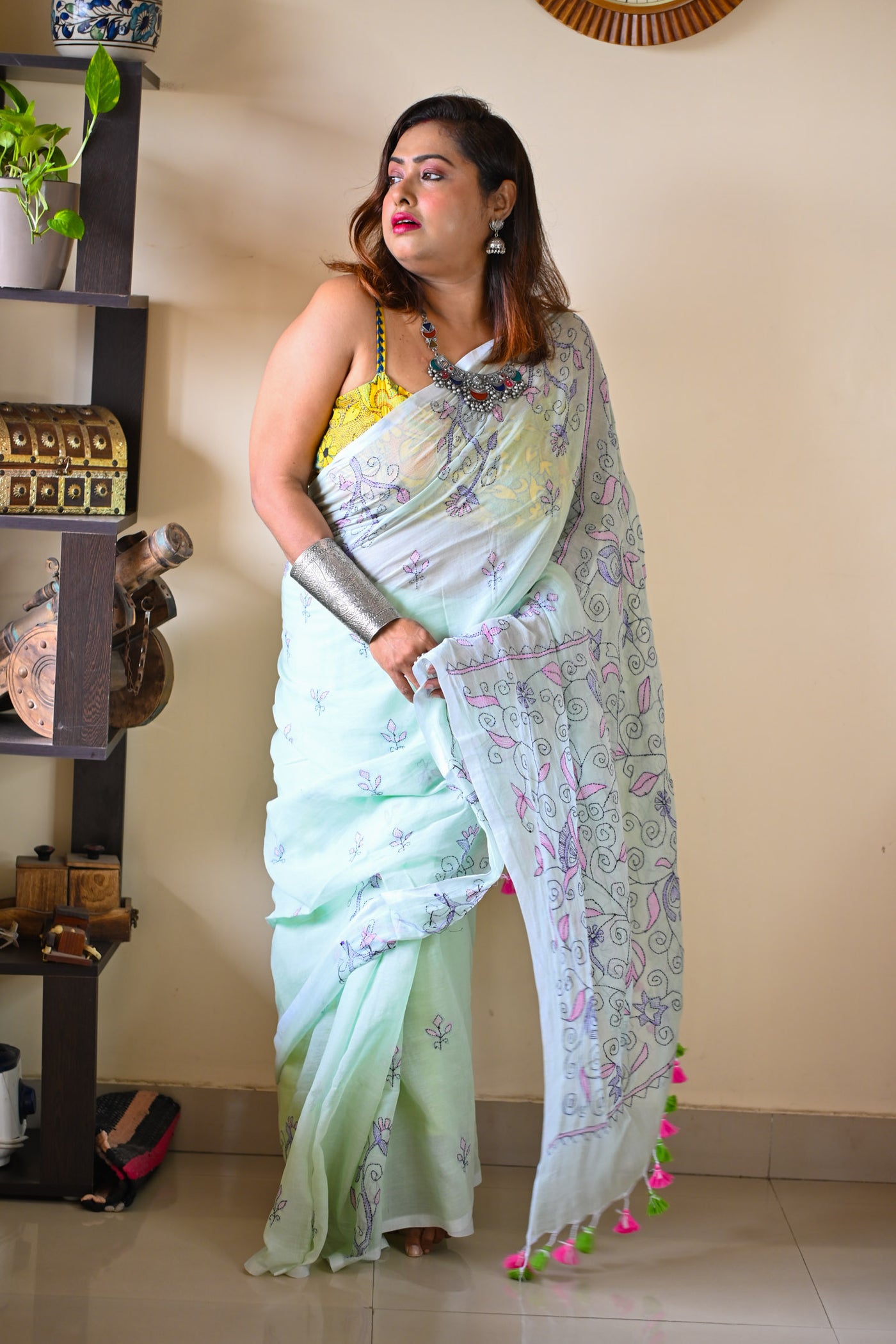 Mint  Katha Saree - Uttariya