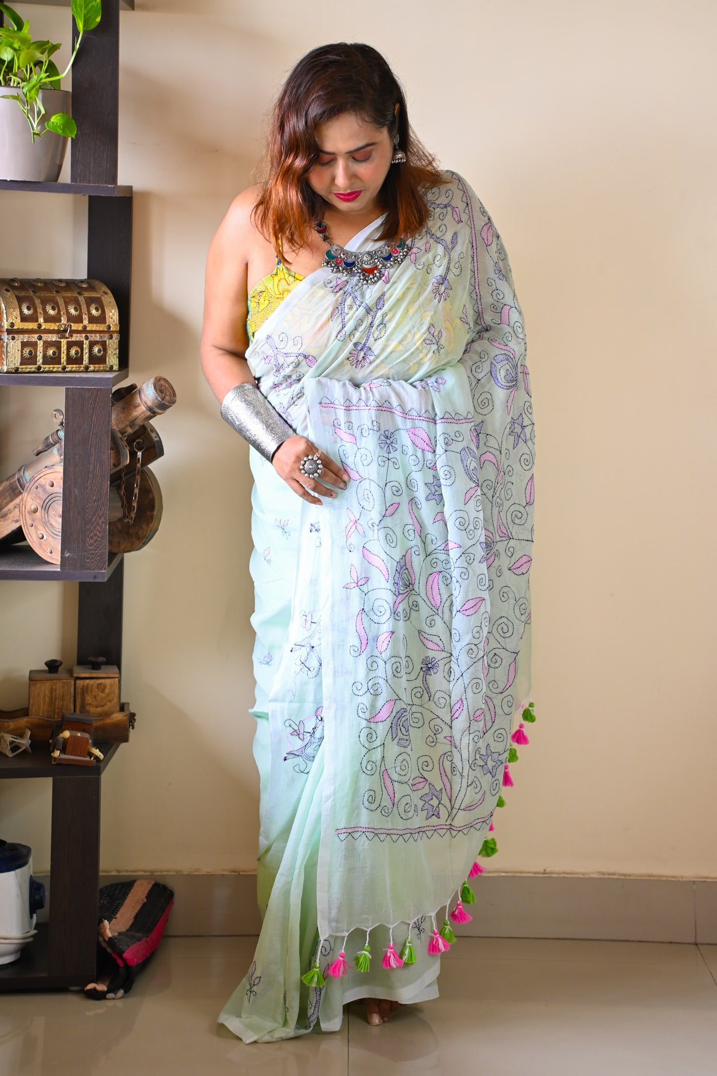 Mint  Katha Saree - Uttariya