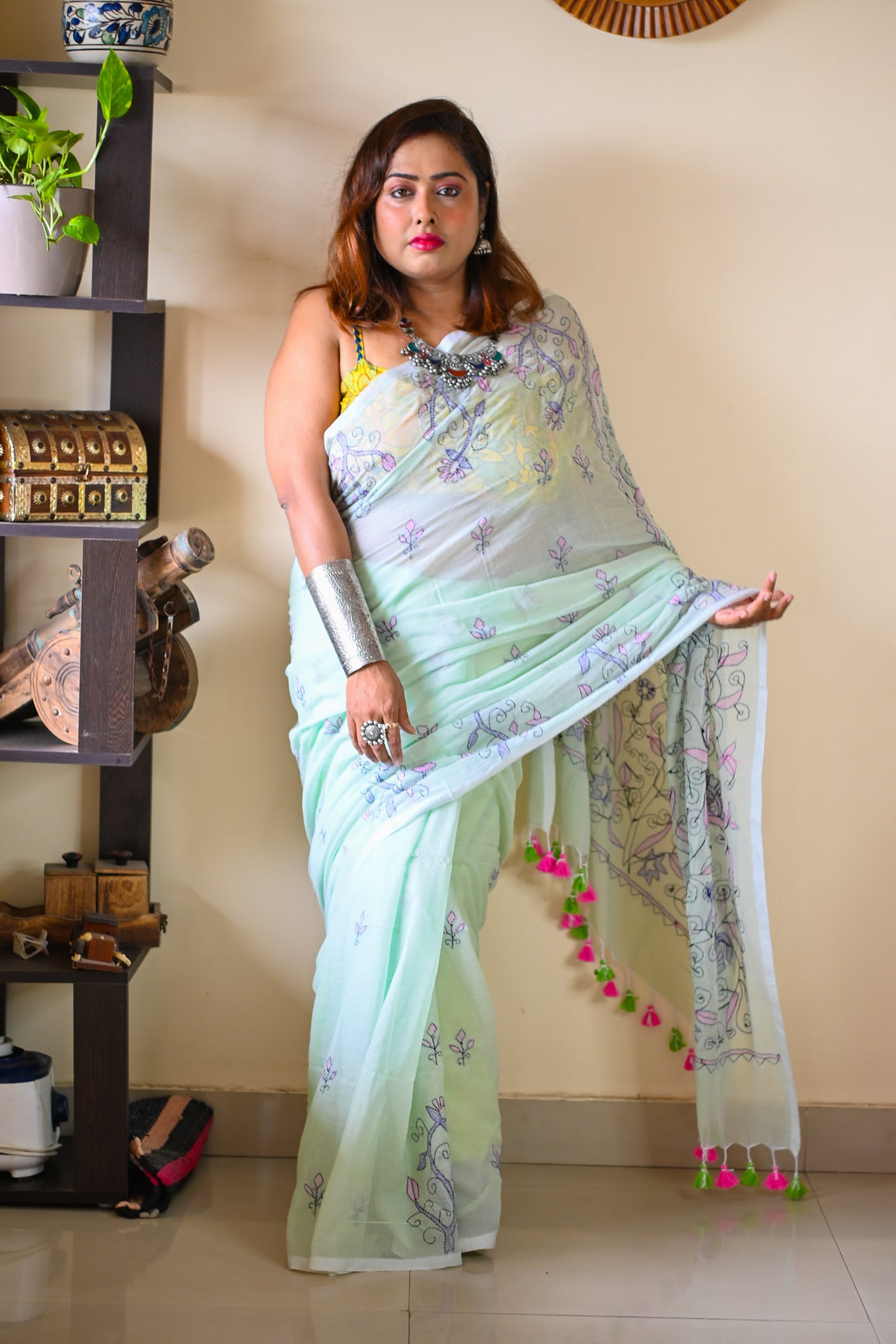Mint  Katha Saree - Uttariya