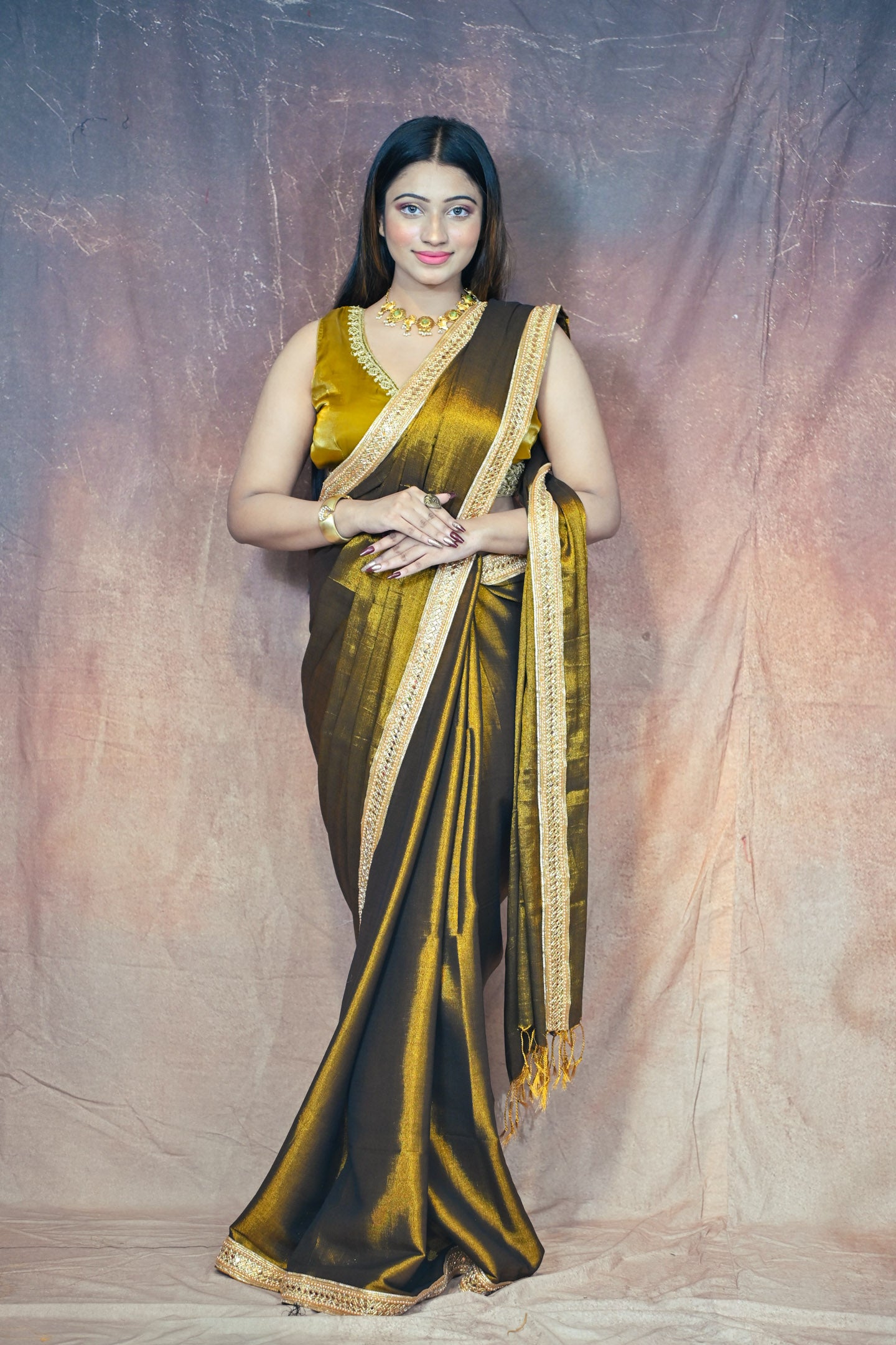 Copper gold Silk Zardosi Saree