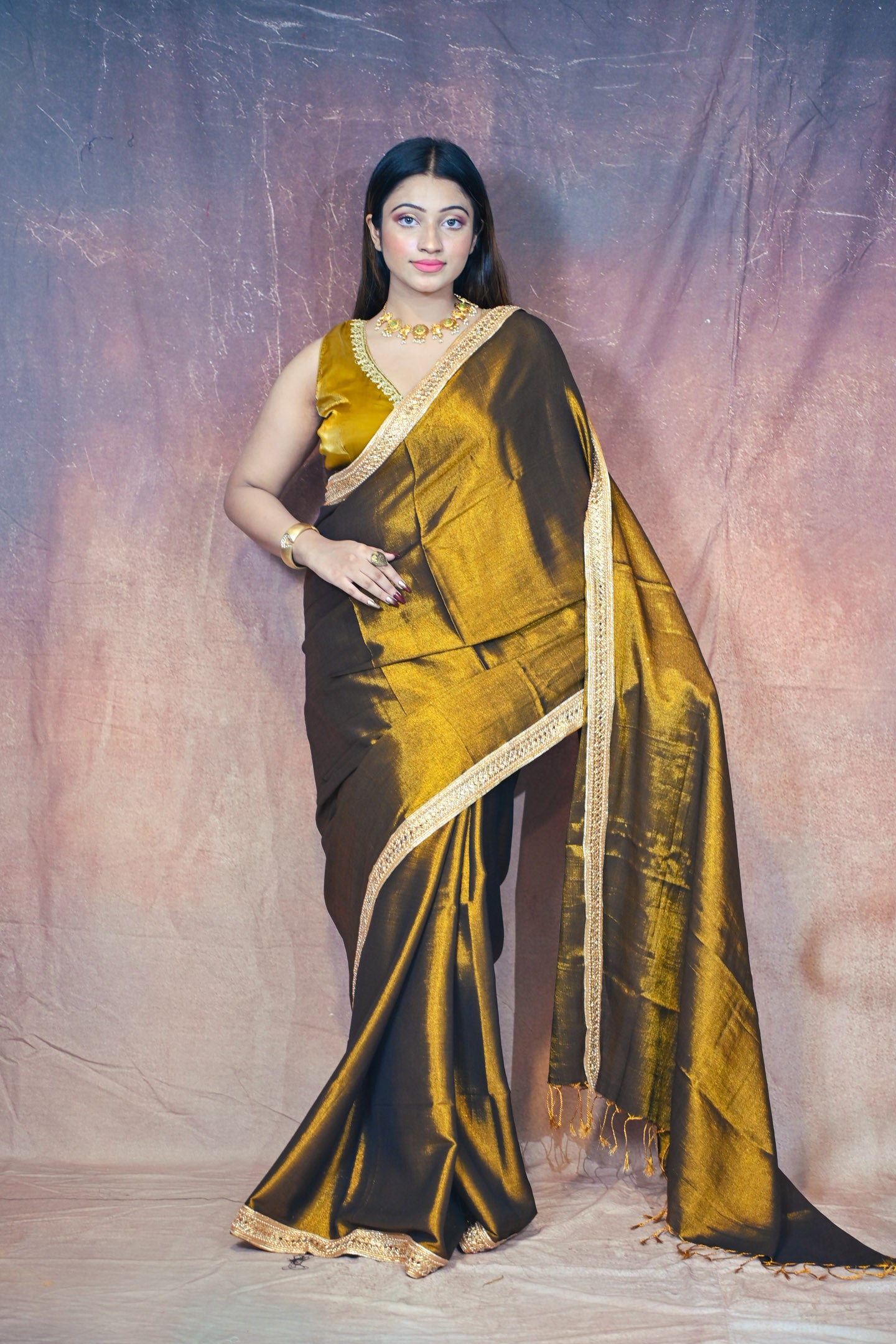 Copper gold Silk Zardosi Saree