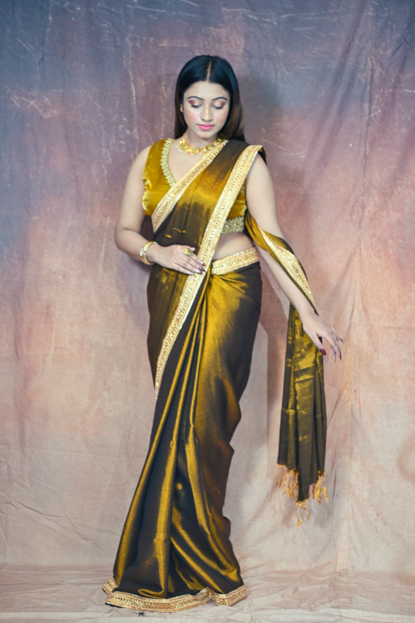 Copper gold Silk Zardosi Saree