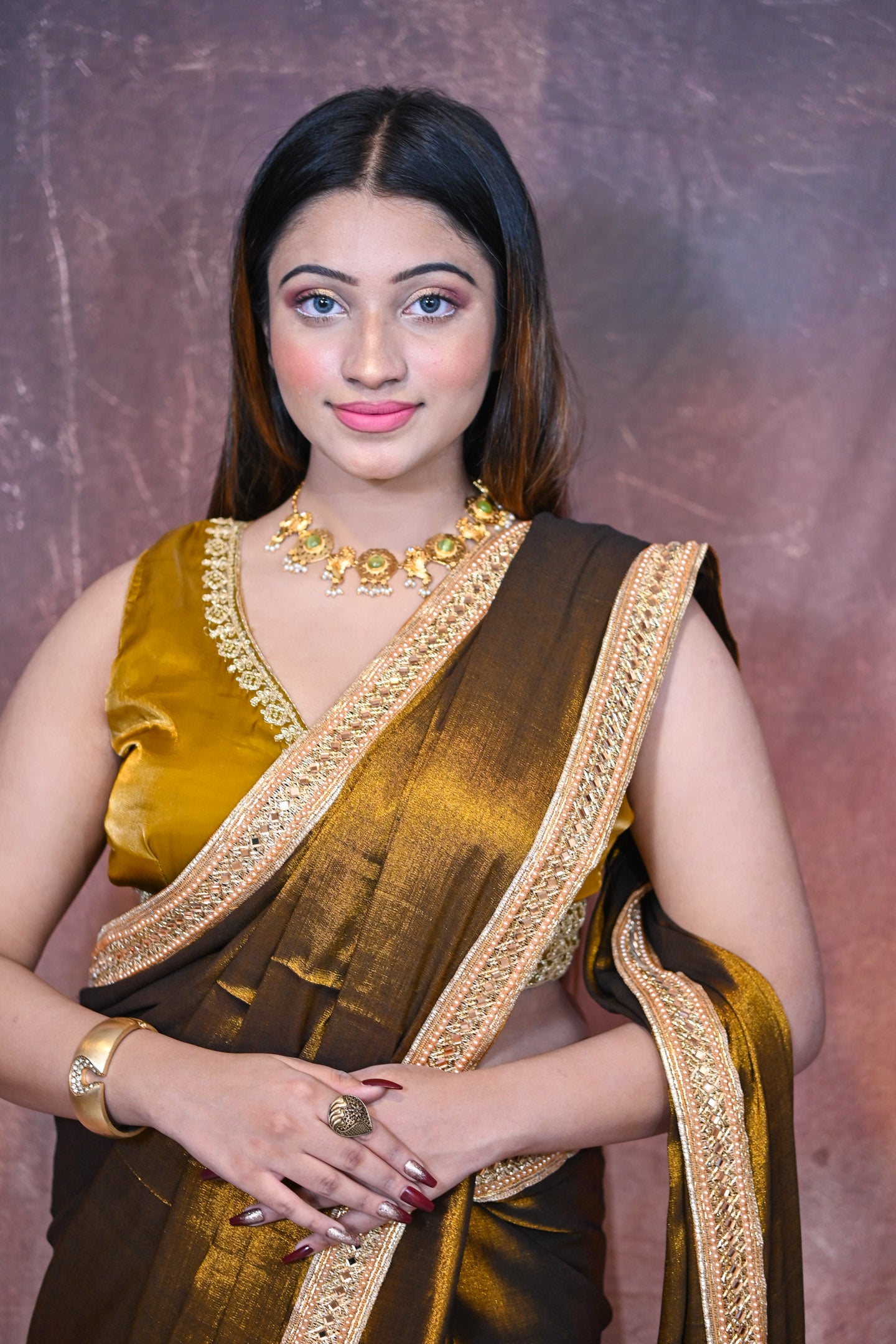 Copper gold Silk Zardosi Saree