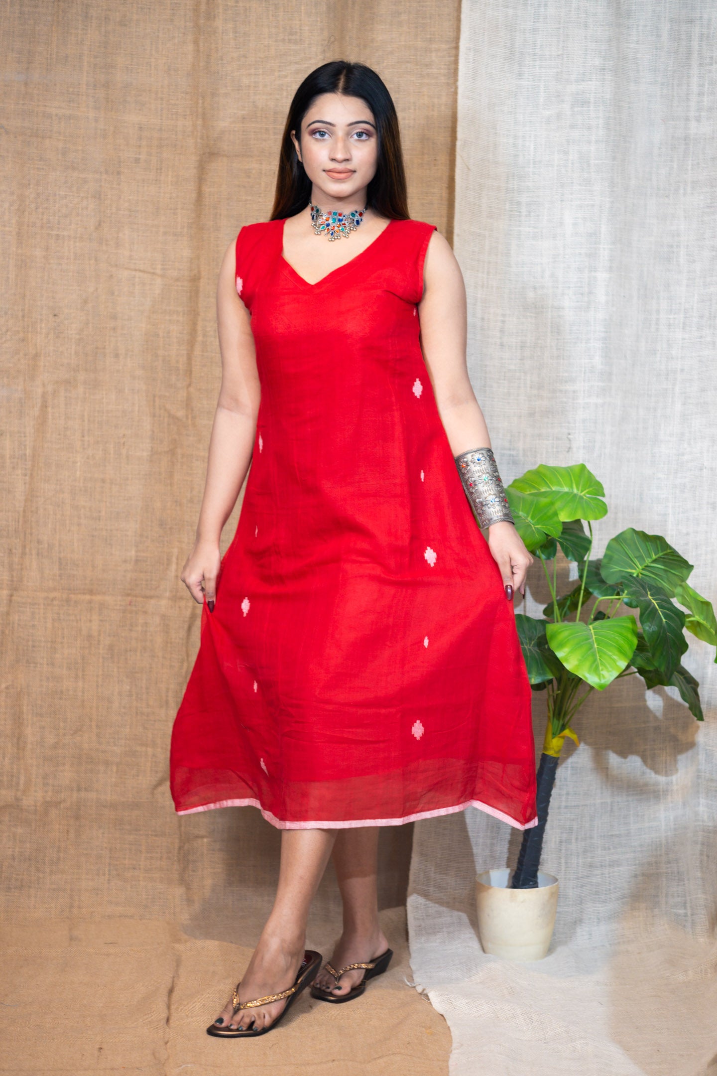 Red Jamdani Dress