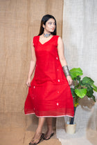 Red Jamdani Dress - Uttariya