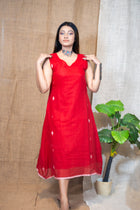 Red Jamdani Dress - Uttariya