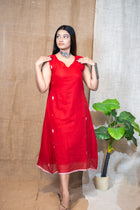 Red Jamdani Dress - Uttariya