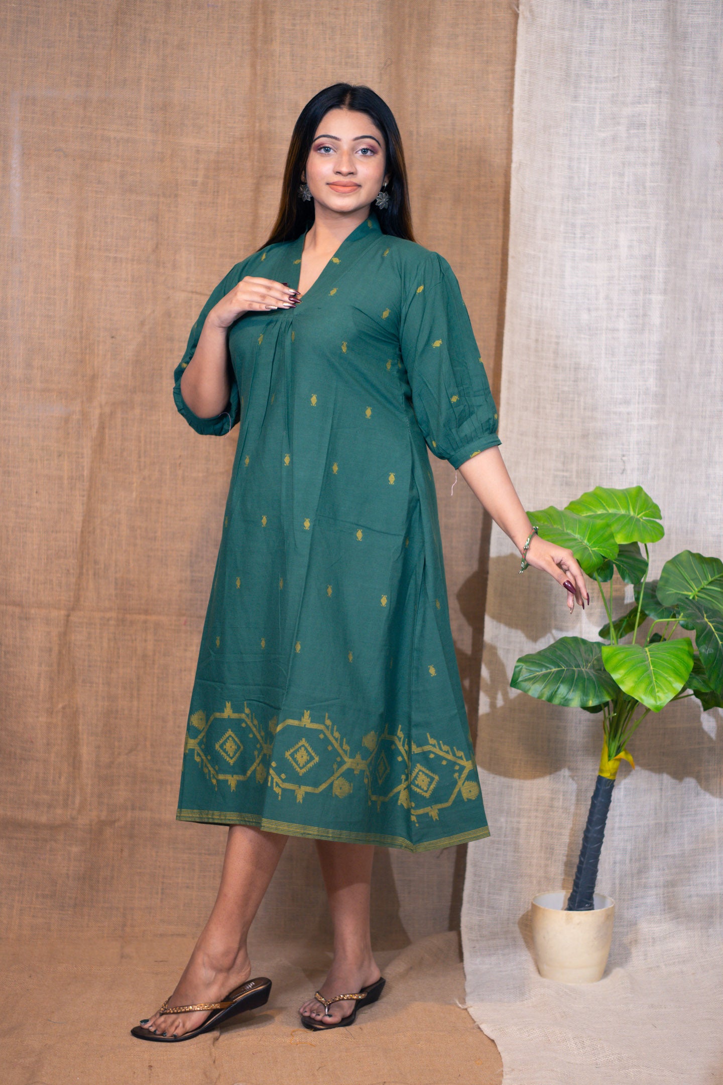 Sap Green Cotton Dress