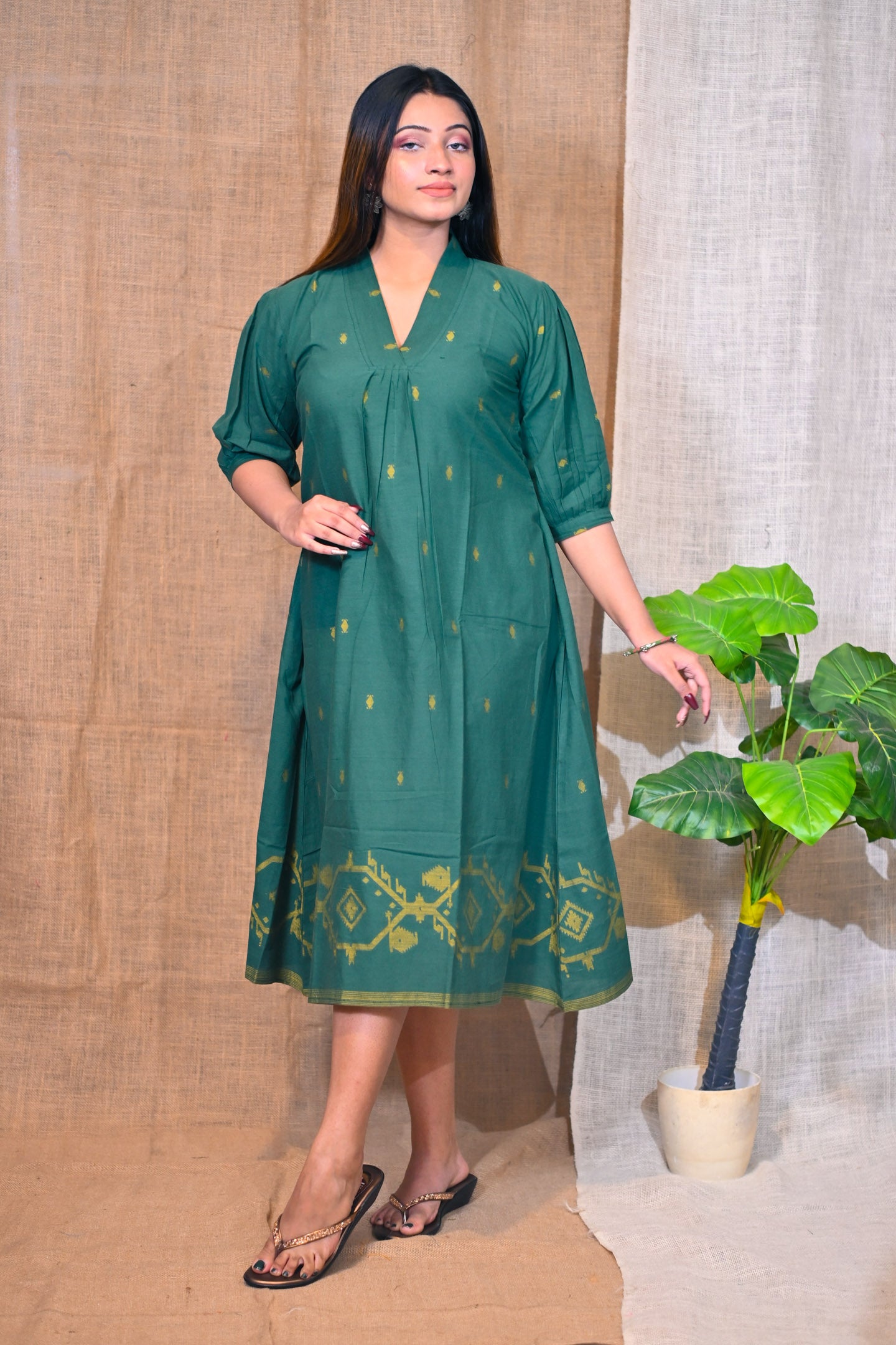 Sap Green Cotton Dress