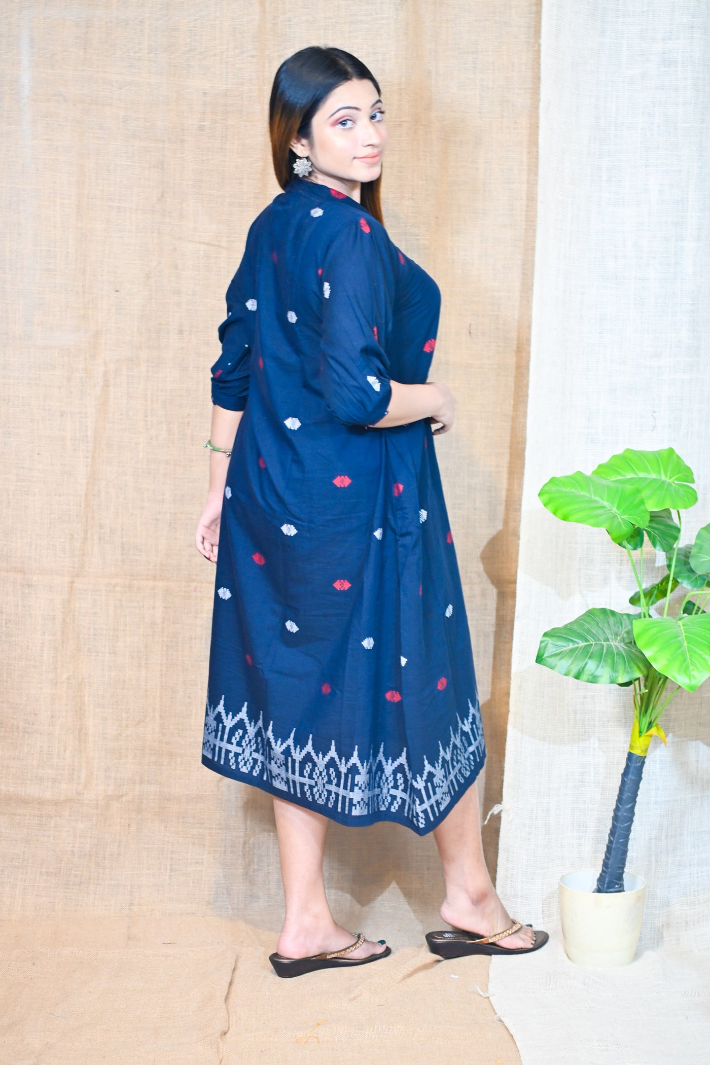 Indigo Designer Cotton Dress - Uttariya