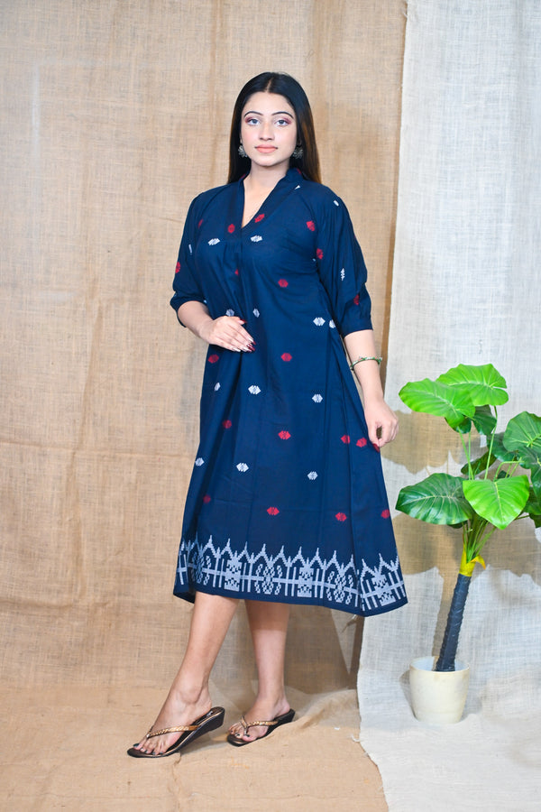 Indigo Designer Cotton Dress - Uttariya