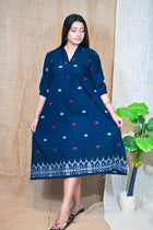 Indigo Designer Cotton Dress - Uttariya