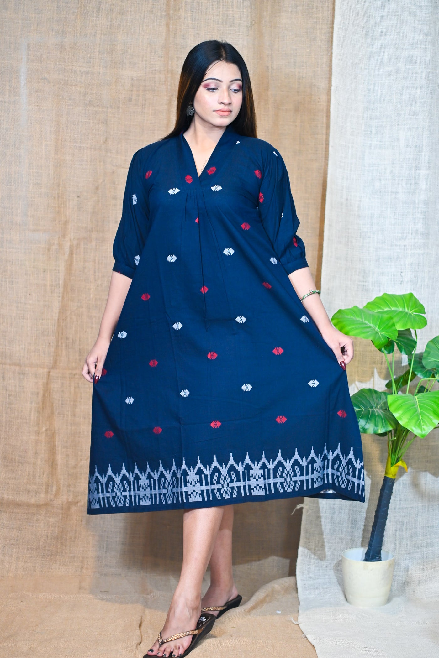 Indigo Designer Cotton Dress - Uttariya