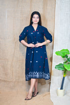 Indigo Designer Cotton Dress - Uttariya