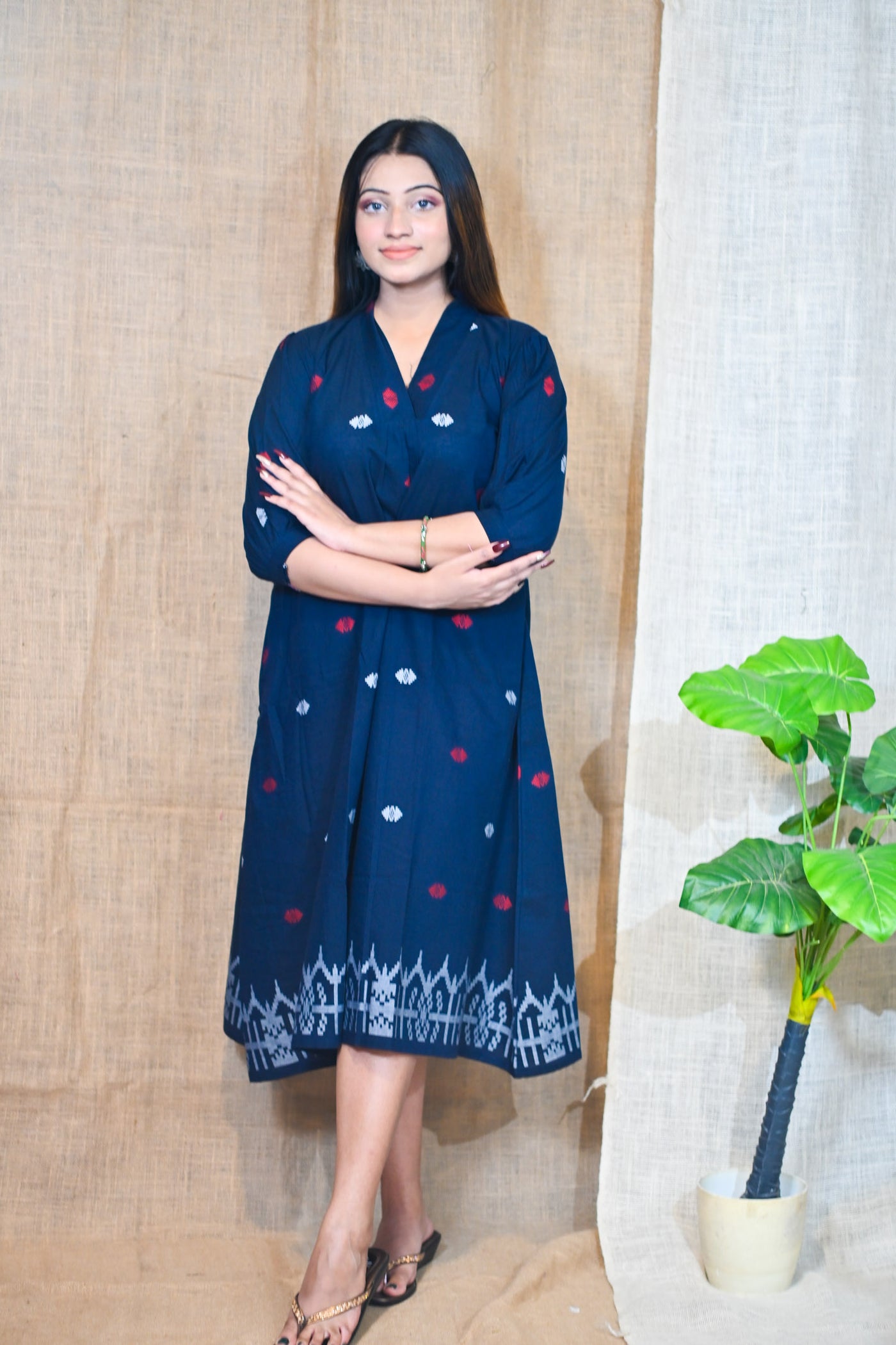 Indigo Designer Cotton Dress - Uttariya
