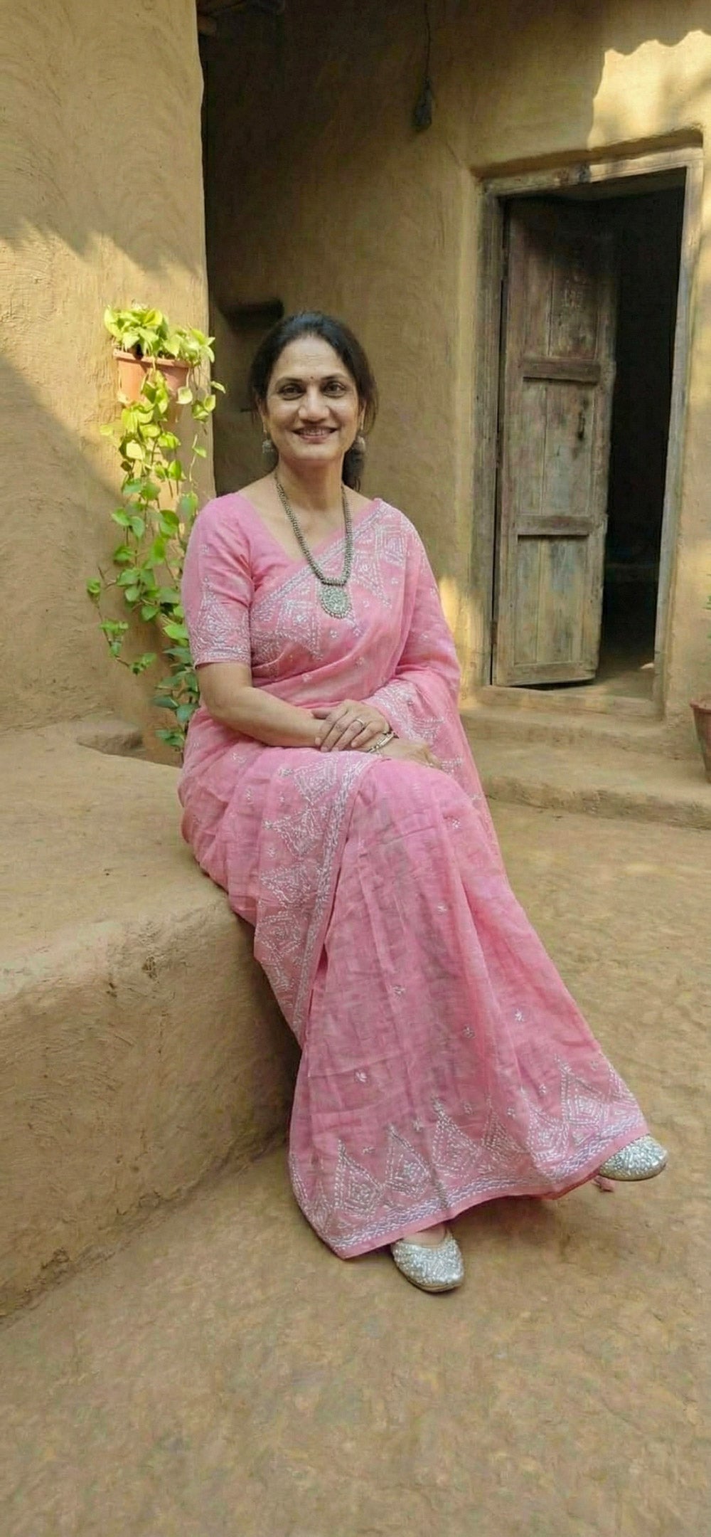 Pink Katha silk saree