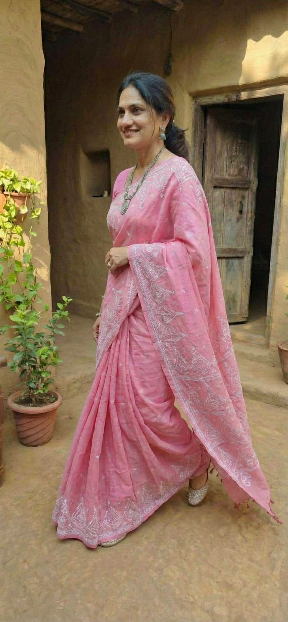 Pink Katha silk saree