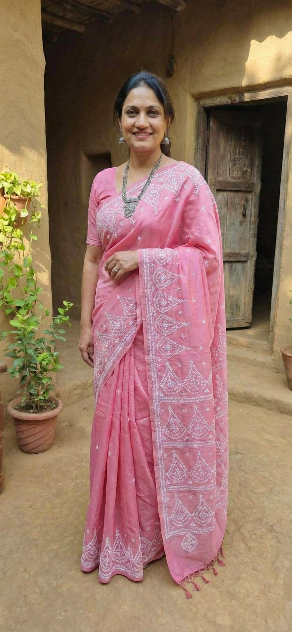 Pink Katha silk saree