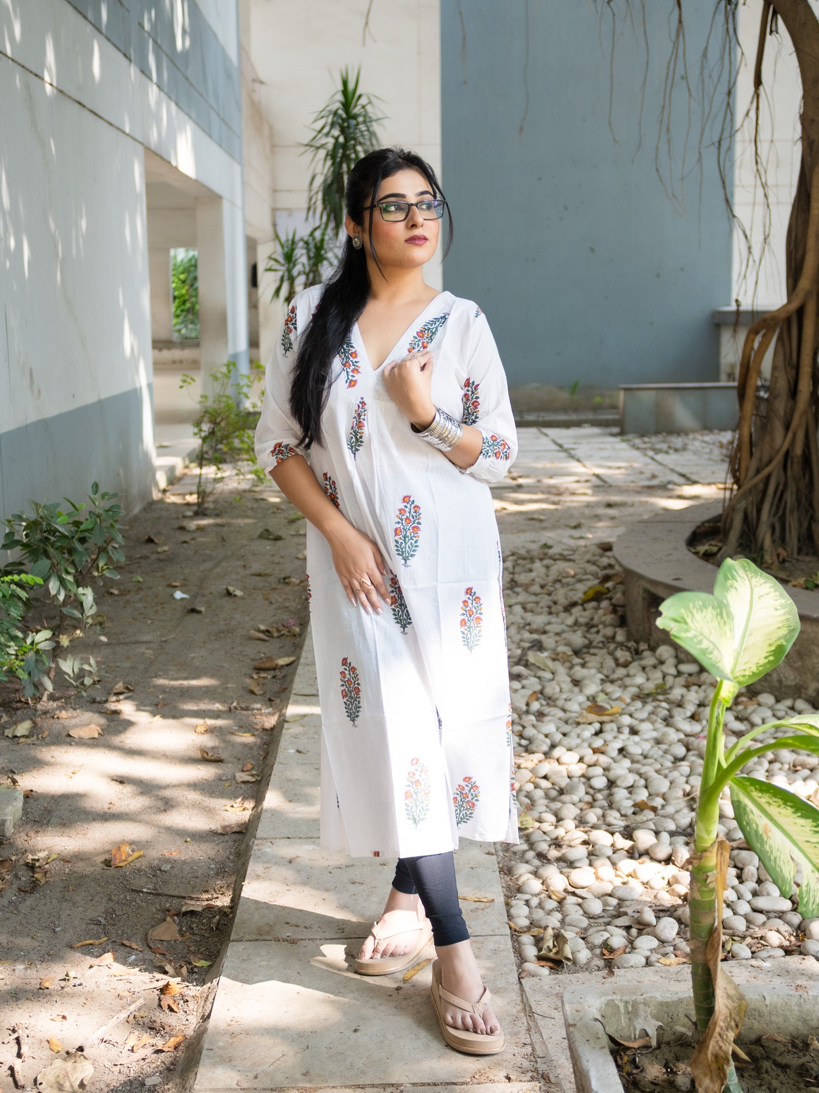 White floral printed dress