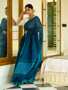 Peacock Teal Bengal Cotton Saree - Uttariya