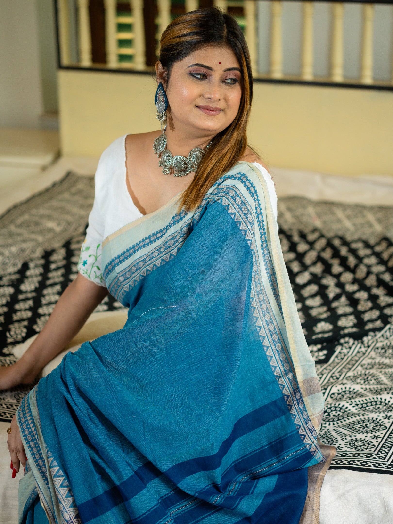 Teal Blue Saree