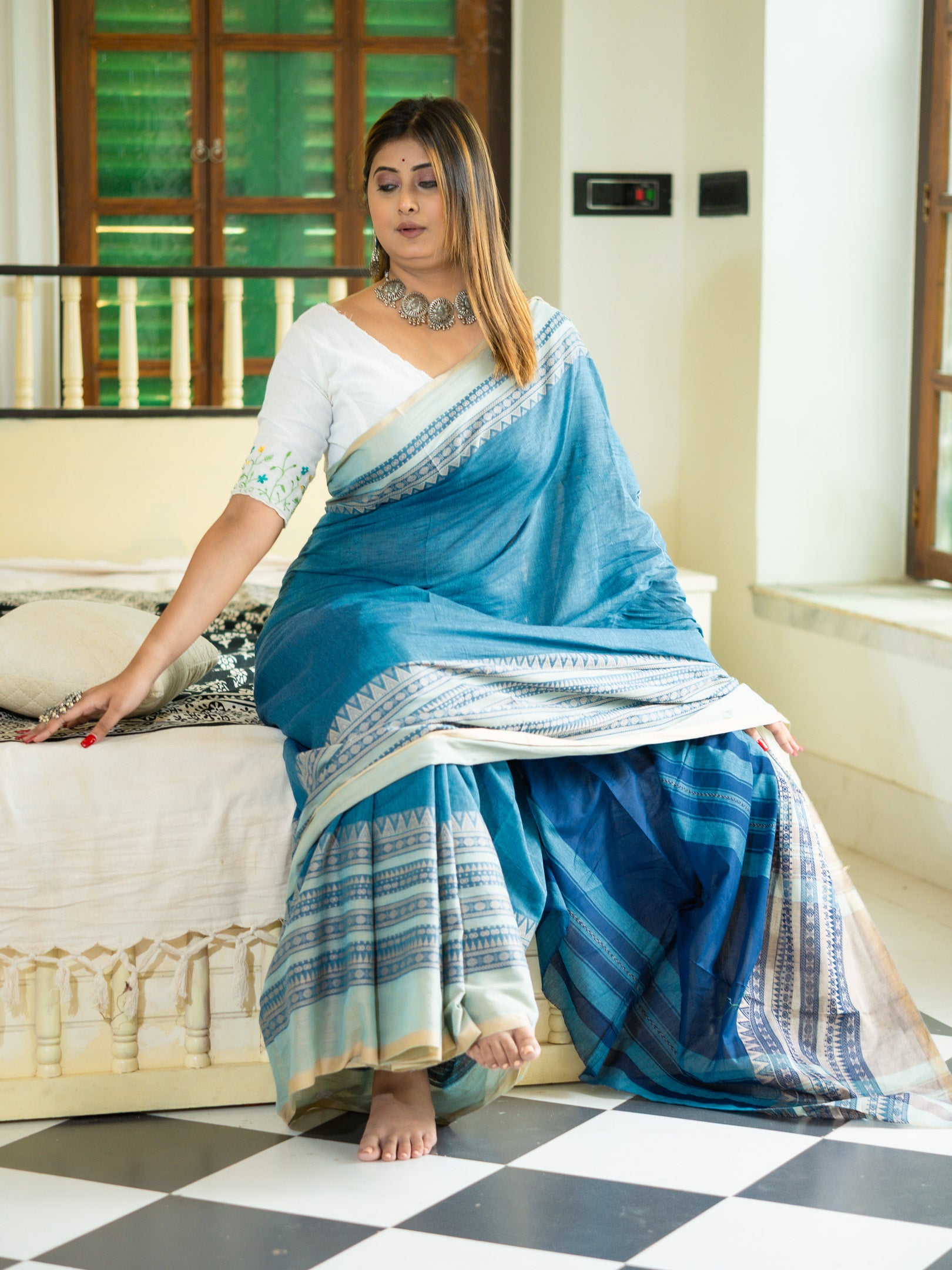 Teal Blue Saree