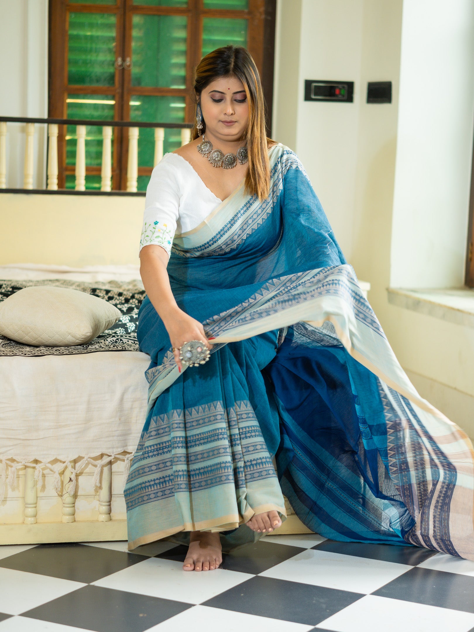 Teal Blue Saree