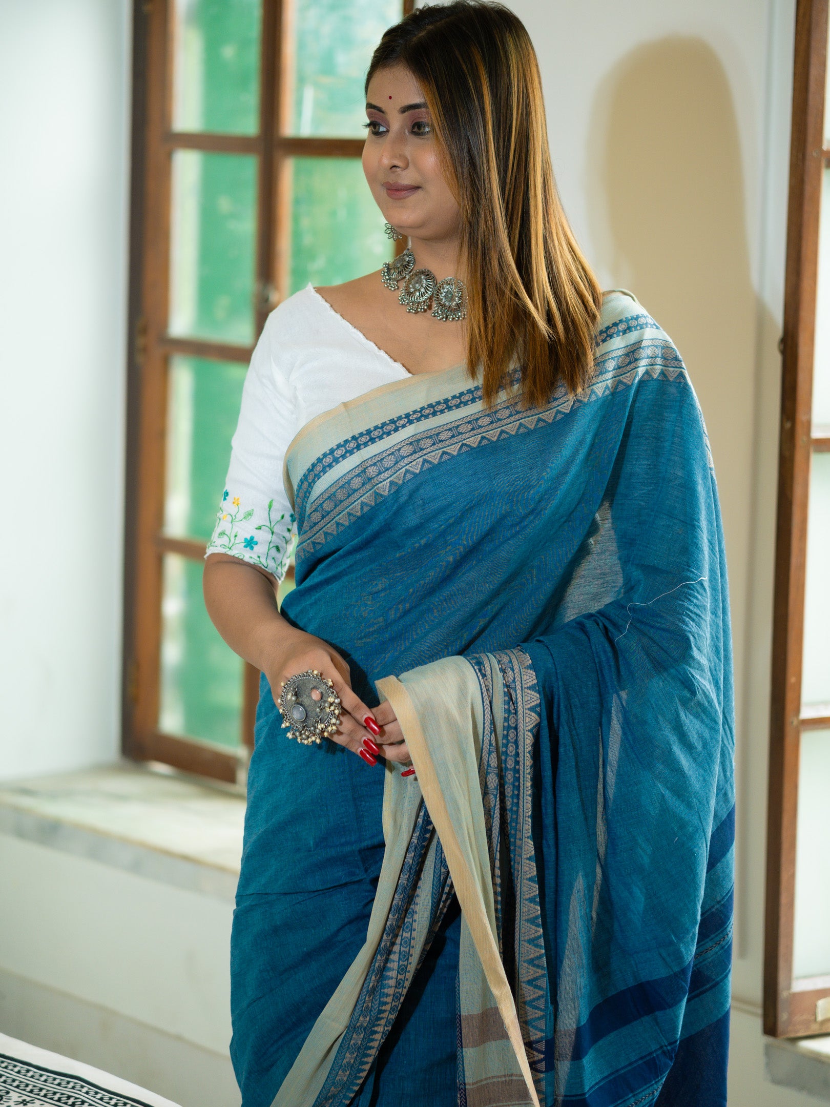 Teal Blue Saree
