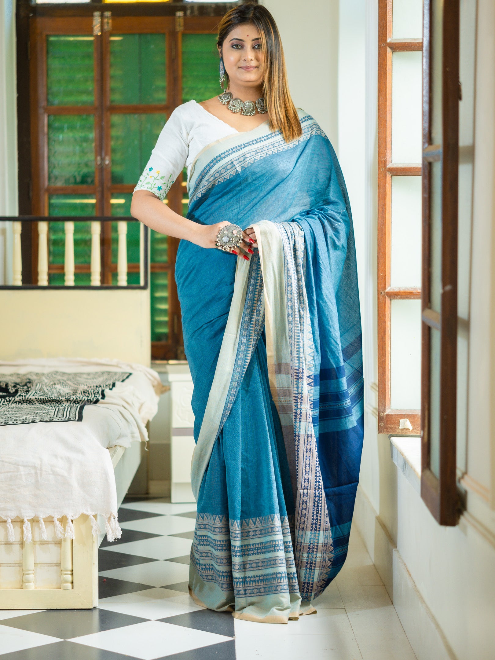 Teal Blue Saree