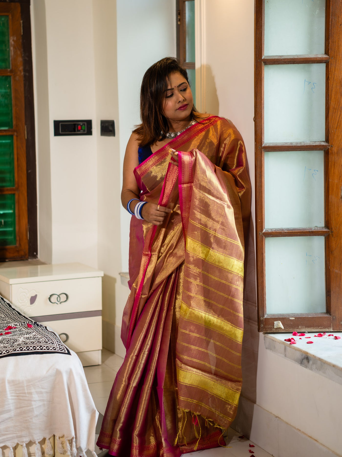 Gold Yellow with Rani Pink Border