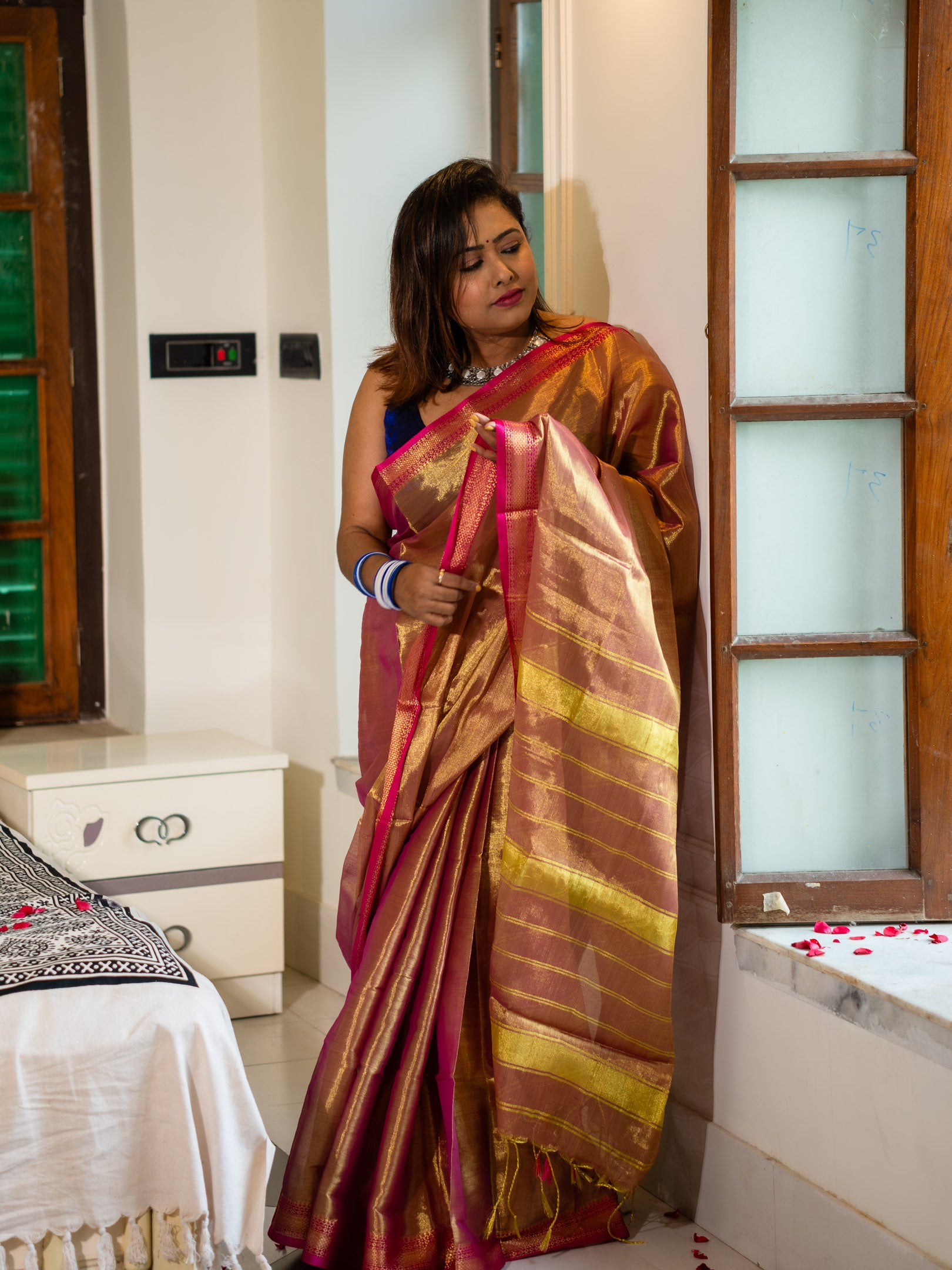 Gold Yellow with Rani Pink Border