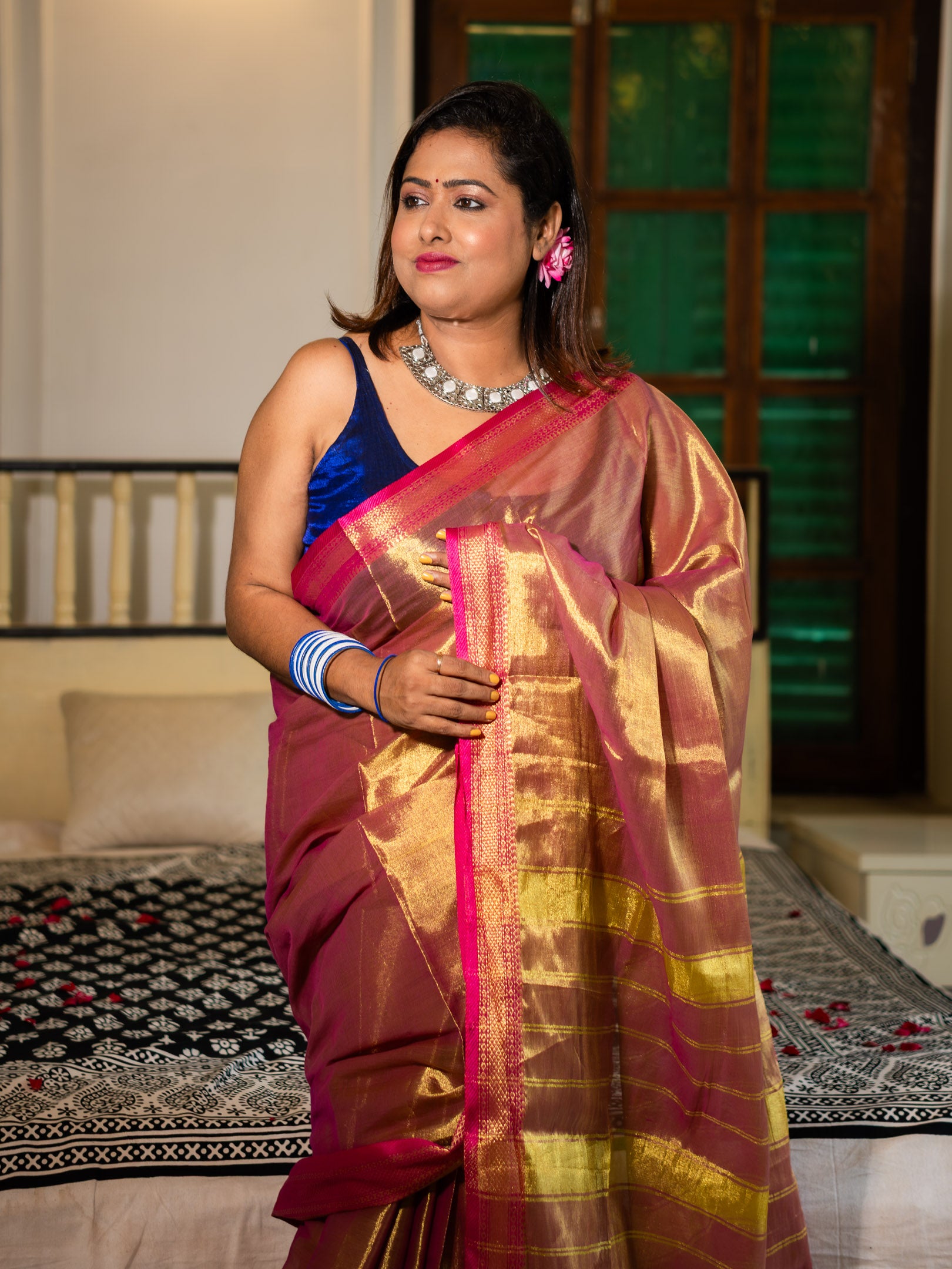 Gold Yellow with Rani Pink Border