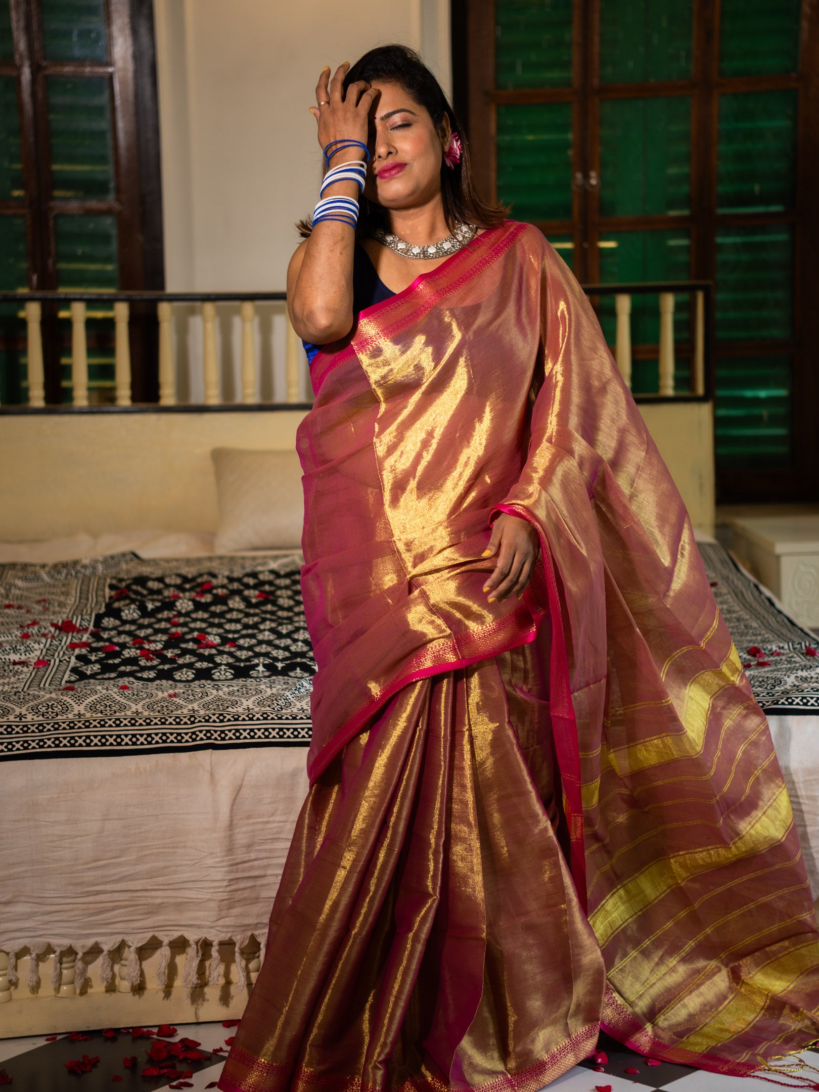 Gold Yellow with Rani Pink Border