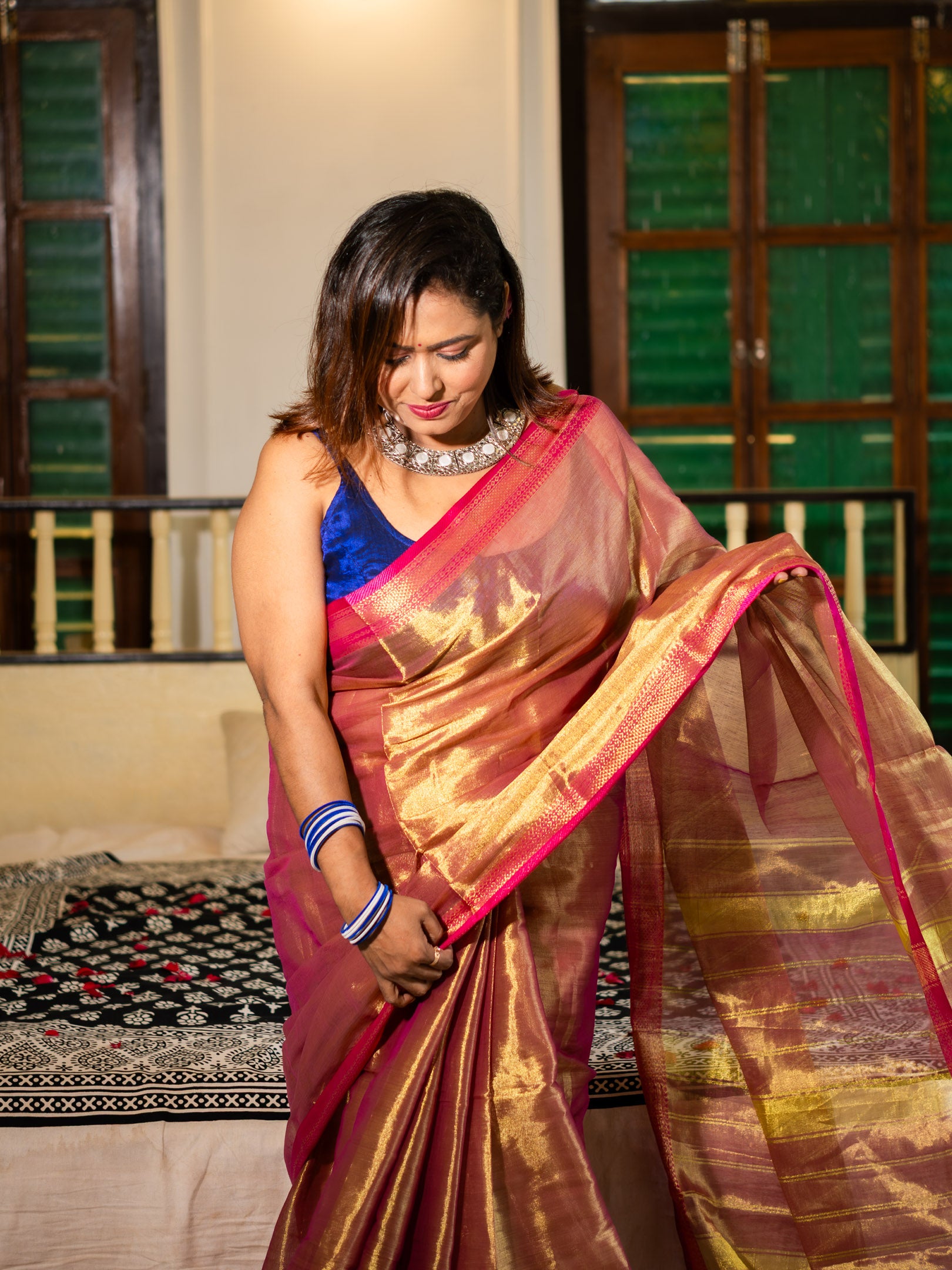 Gold Yellow with Rani Pink Border