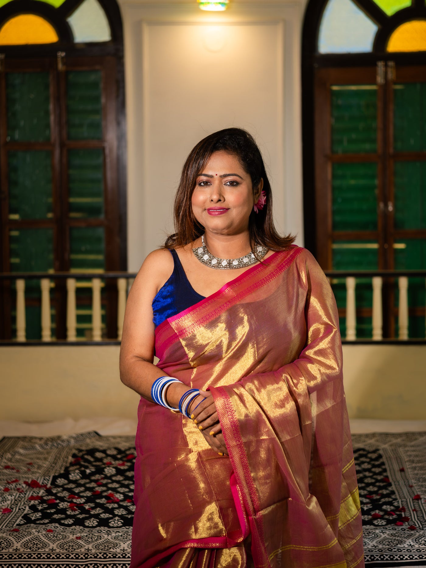 Gold Yellow with Rani Pink Border