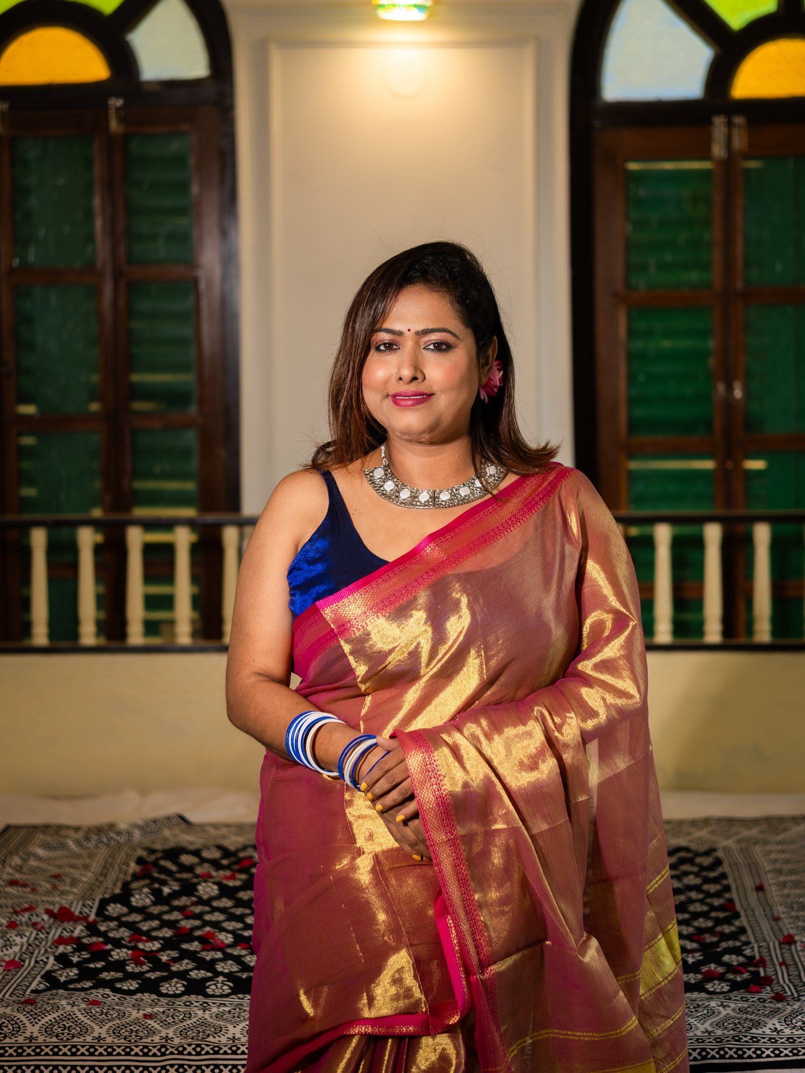 Gold Yellow with Rani Pink Border