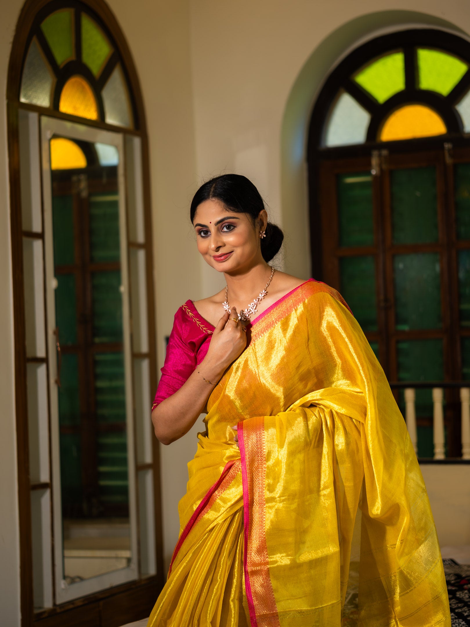 MariGold Yellow with Rani Pink Border