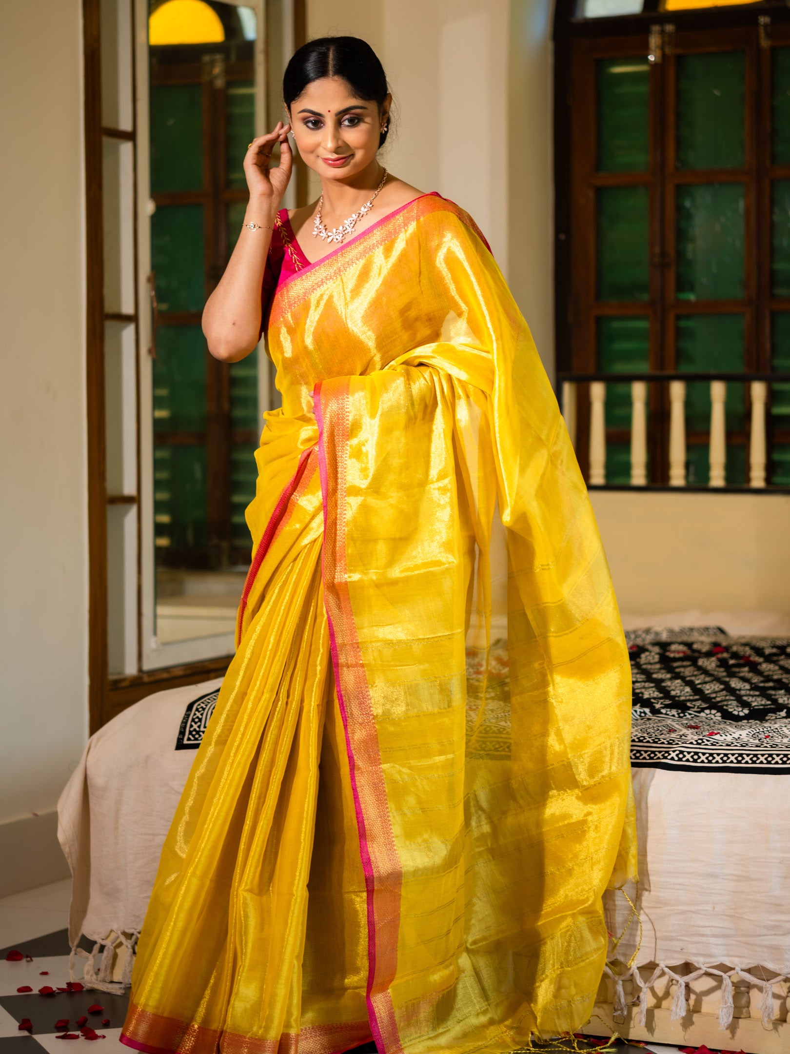 MariGold Yellow with Rani Pink Border