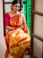 Rustgold tissue silk Saree with Rani Pink Border - Uttariya