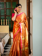 Rustgold tissue silk Saree with Rani Pink Border - Uttariya