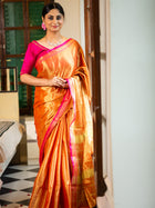 Rustgold tissue silk Saree with Rani Pink Border - Uttariya