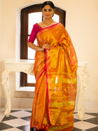 Rustgold tissue silk Saree with Rani Pink Border - Uttariya