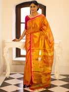 Rustgold tissue silk Saree with Rani Pink Border - Uttariya