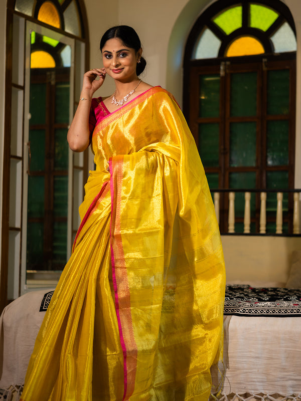 MariGold Yellow with Rani Pink Border - Uttariya
