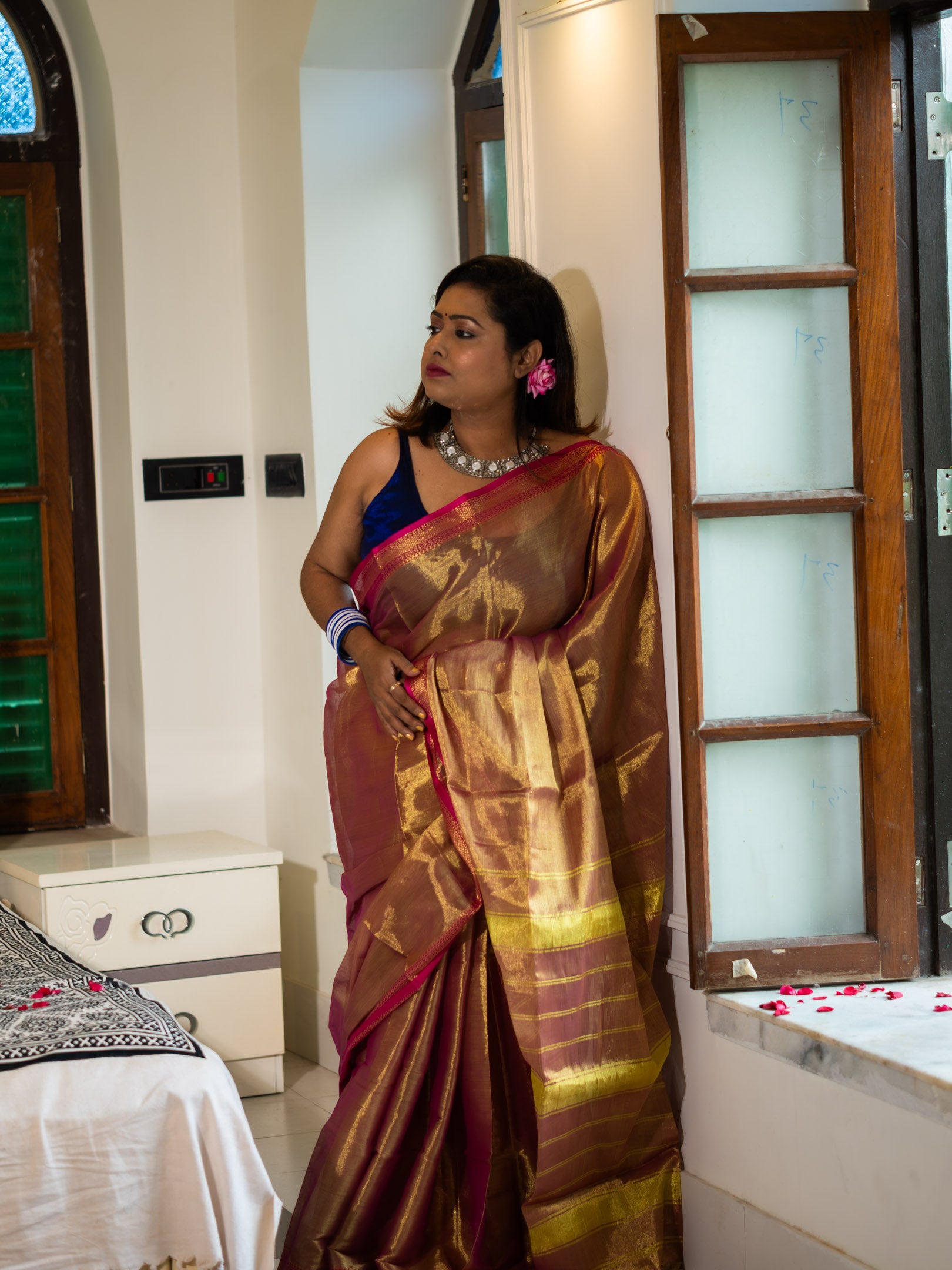 Gold Yellow with Rani Pink Border