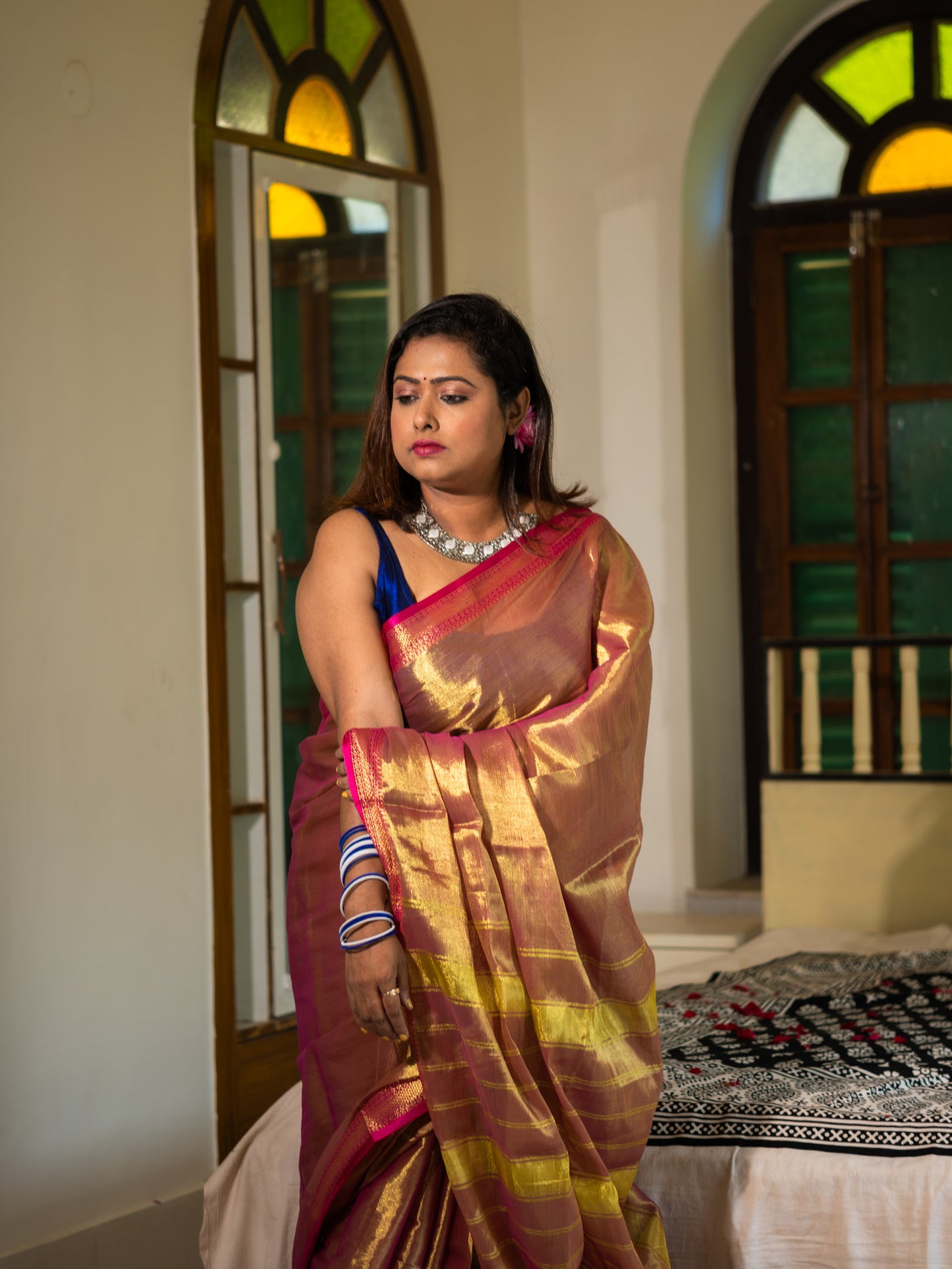 Gold Yellow with Rani Pink Border